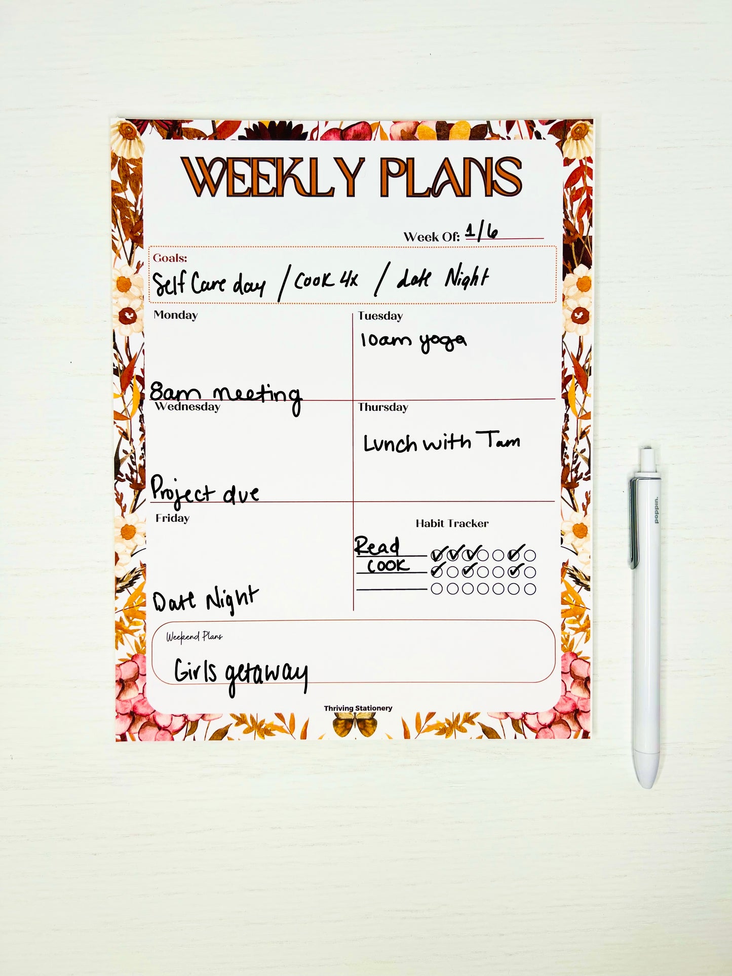 Fall Foliage Weekly Planner with Habit Tracker – Autumn Stationery Organizer