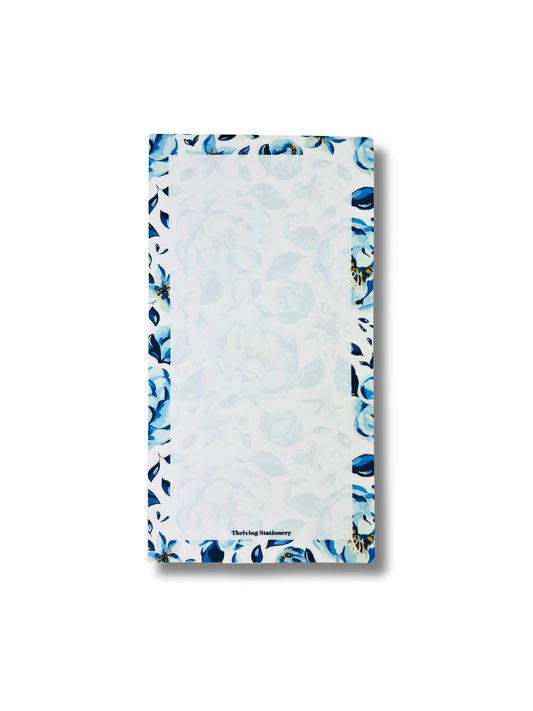 Blue Floral Blank Notepad with blue floral design and blank pages - customizable