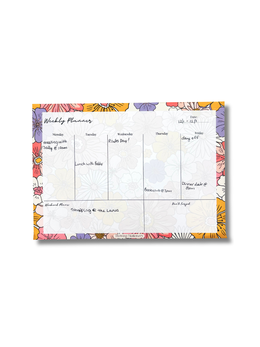 Bright Floral Weekly Planner Deskpad with vibrant floral design and weekly layout