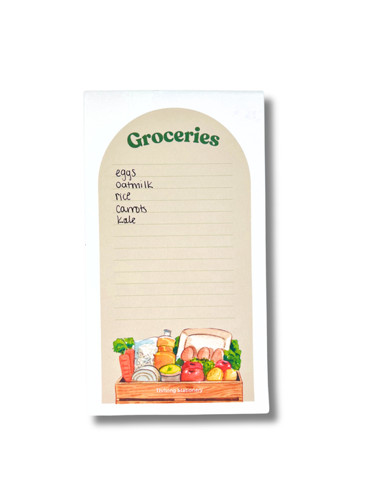 Farmstand Magnetic Grocery List Notepad with illustrated fruits and vegetables and lined layout