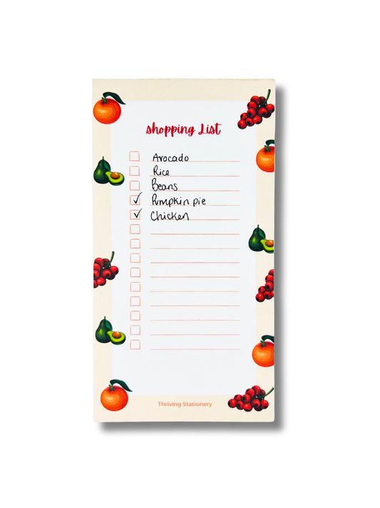 Fruit Stand Magnetic Shopping List Notepad with bright fruit illustrations and lined layout