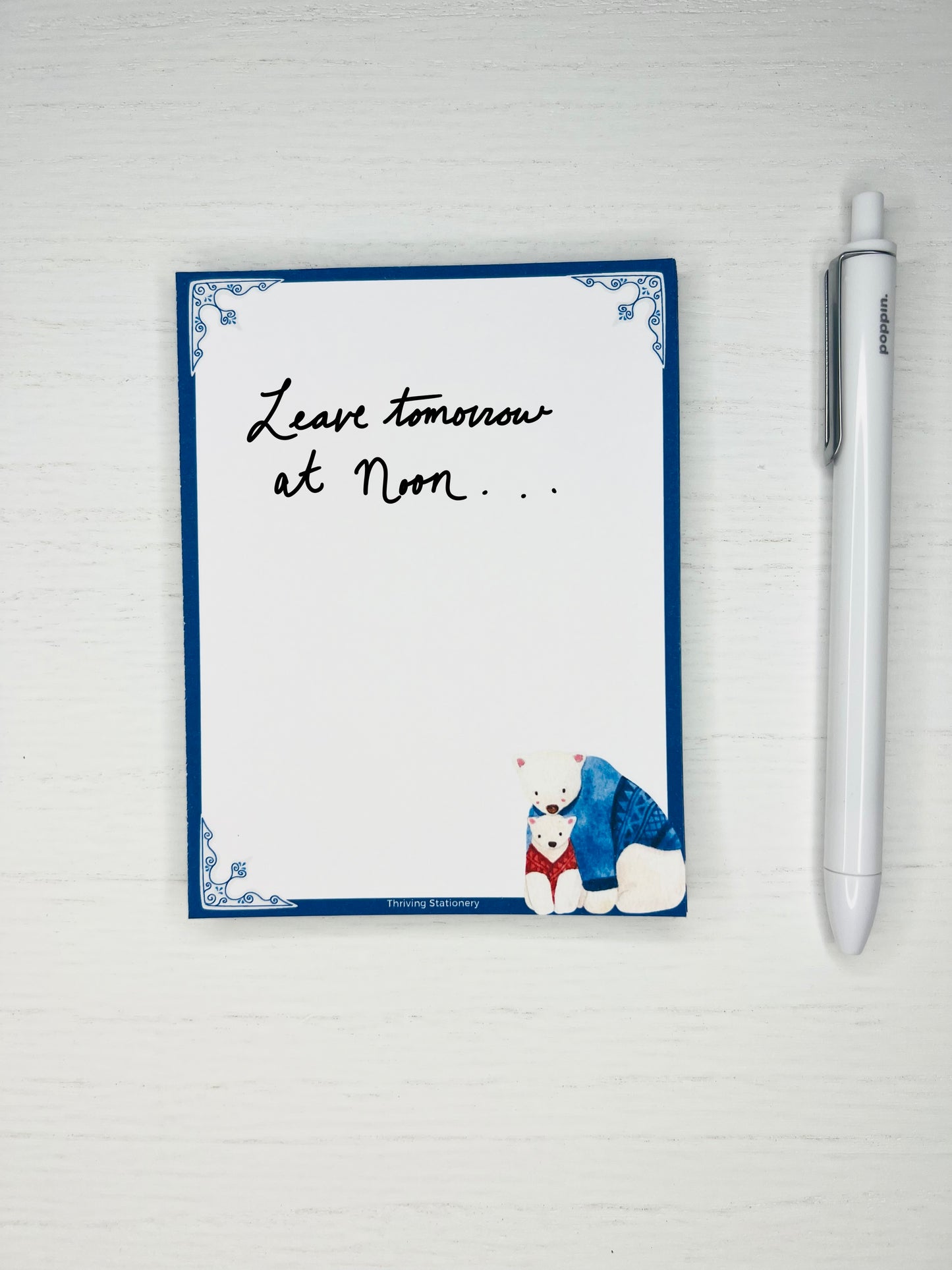 Holiday blank notepad with cute bear illustrations and tear-away pages