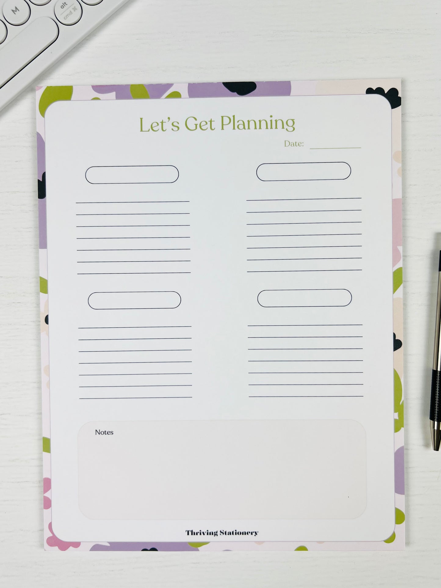 Daily Planner notepad with minimal daily layout and soft purple design