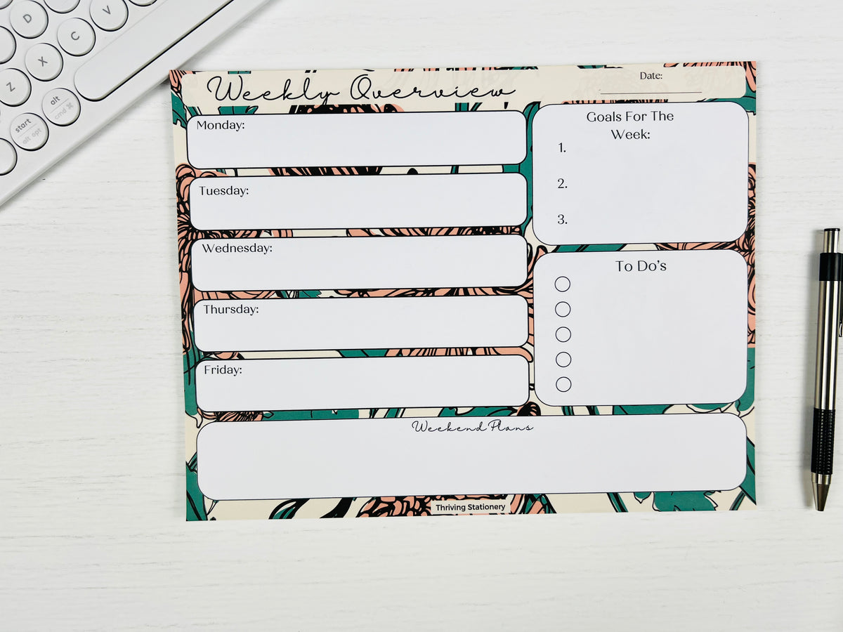 Bold Floral Weekly Planner with vibrant floral design and weekly layout