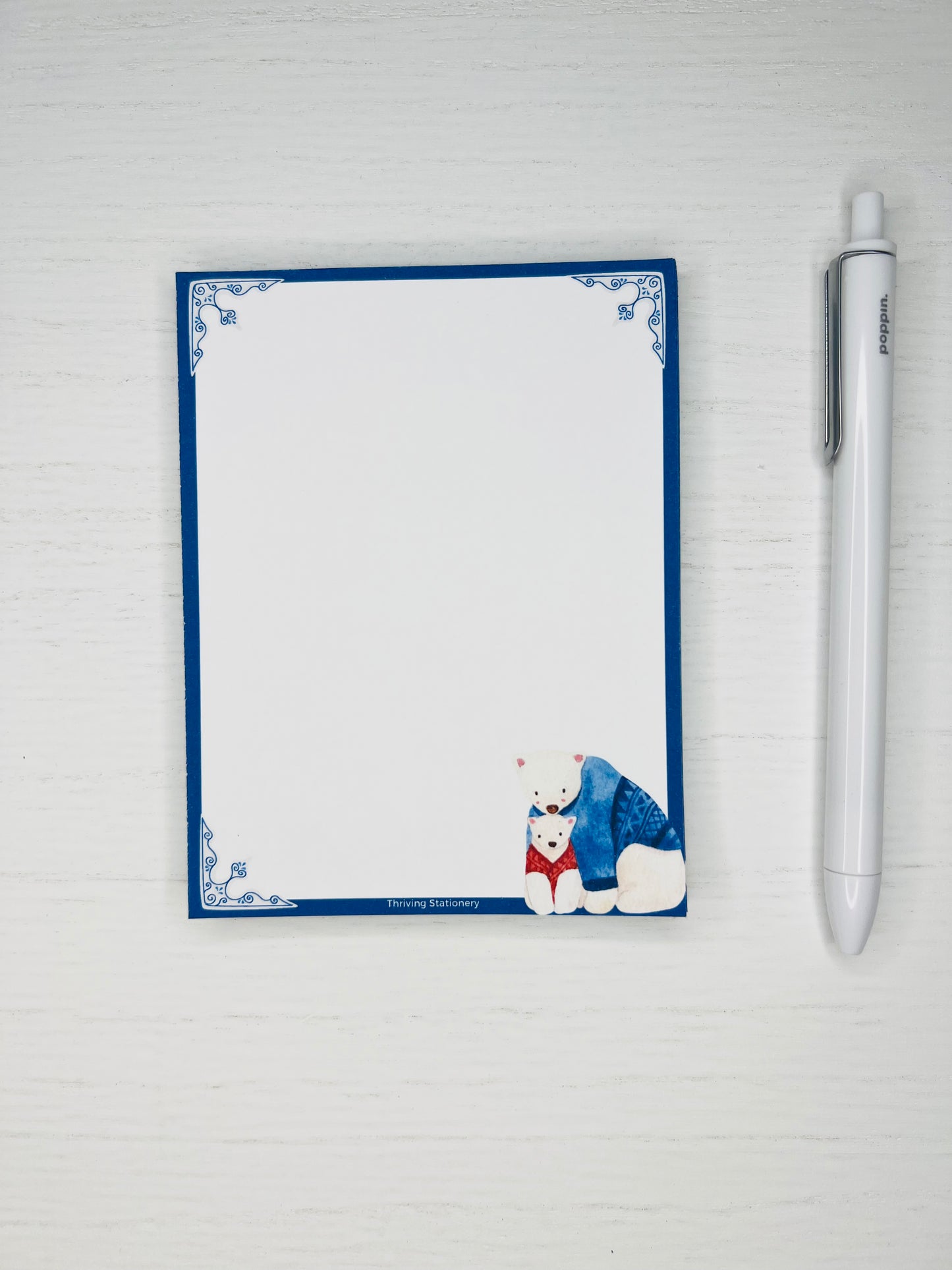 Holiday blank notepad with cute bear illustrations and tear-away pages