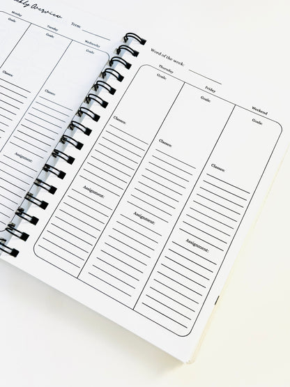 A5 -12 Month Student Planner Weekly Layout – Academic Planner for High School & College Students