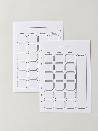 PREORDER: Undated A5 Monthly Planner Inserts | 6 or 12 Months