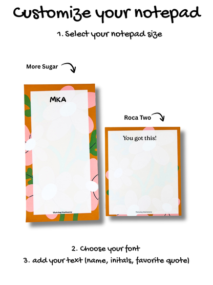 Bold Blossoms Personalized Notepad with vibrant floral border and blank pages