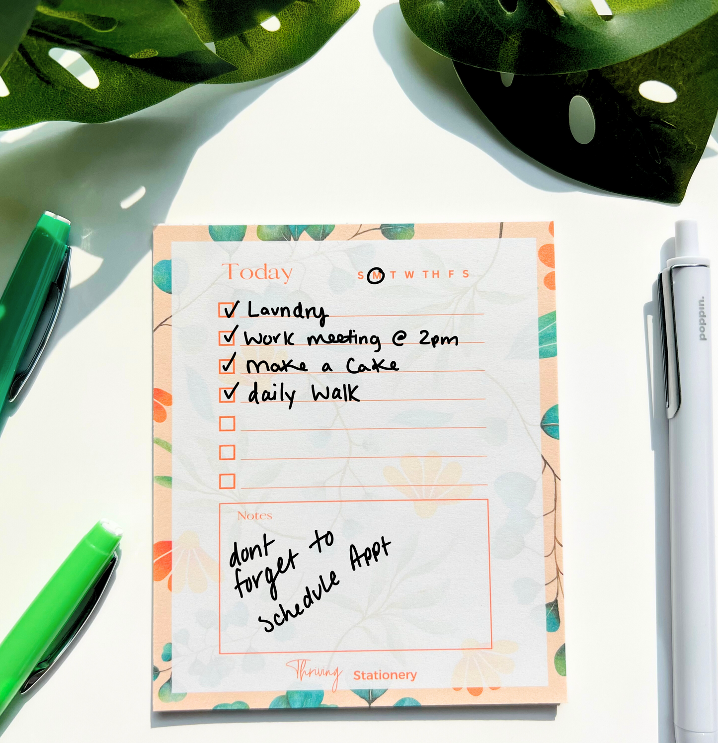 Peach Vine Mini Daily Planner Notepad