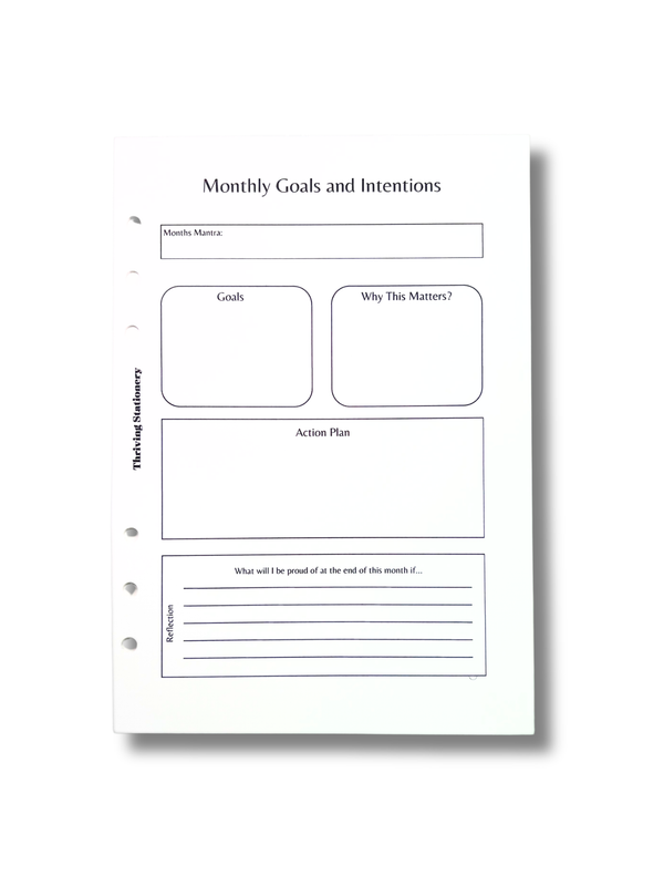 Monthly Goals & Intentions Planner Inserts (A5) – 6 or 12 Pack
