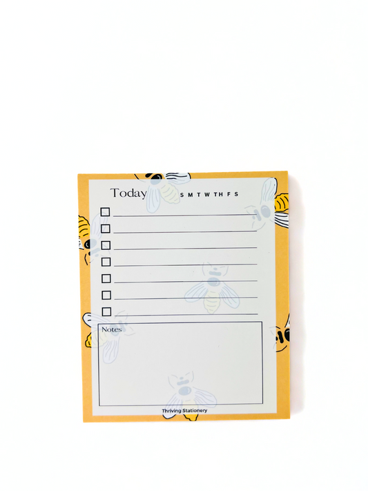 Bee Productive To-Do List Notepad with yellow bee design and daily checklist layout