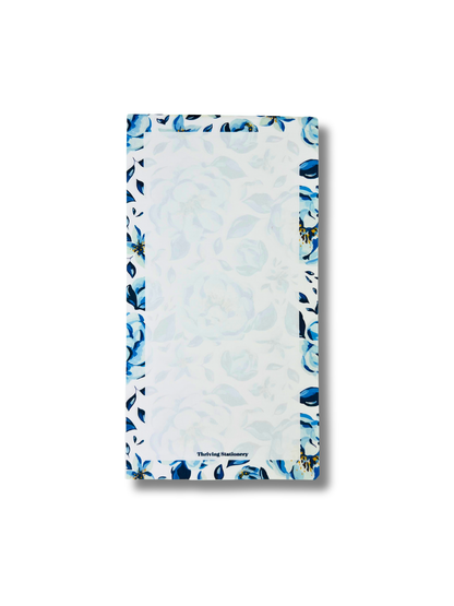 Blue Floral Blank Notepad with blue floral design and blank pages - customizable