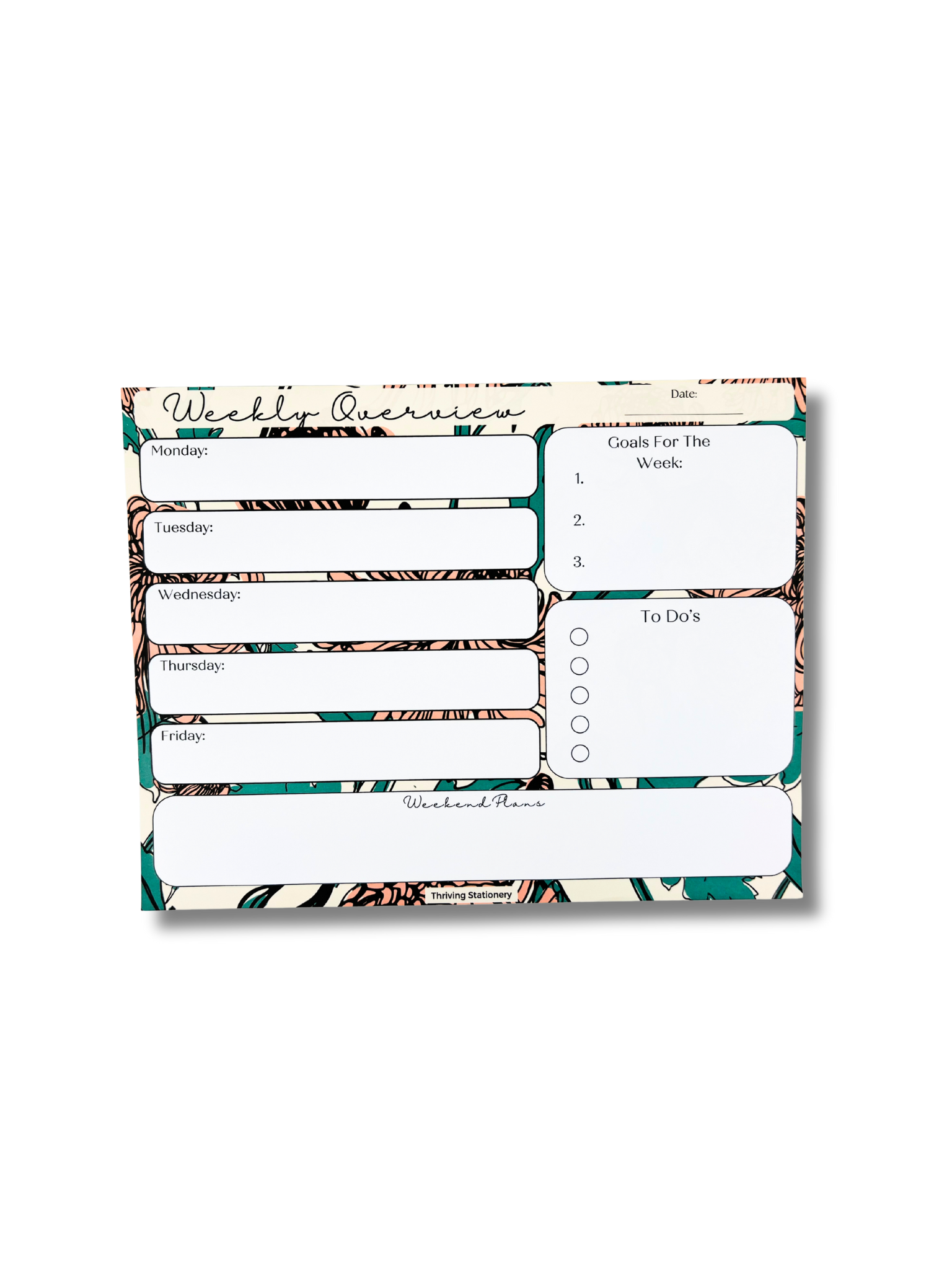 Weekly Planner Notepad – Bold Floral Tear-Off Weekly Overview Desk Pad ...