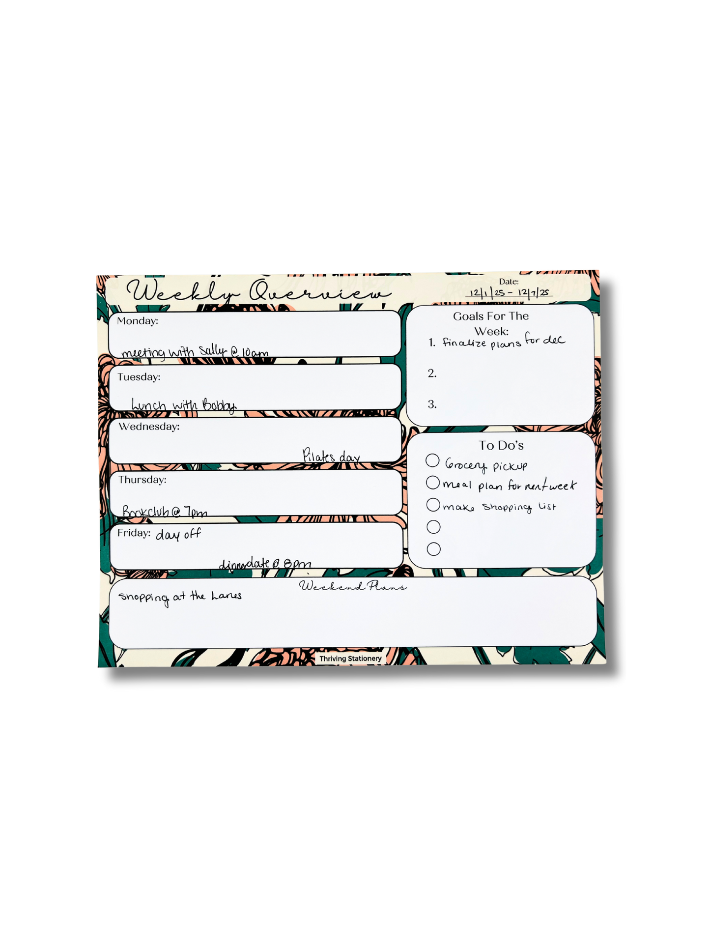 Bold Floral Weekly Planner with vibrant floral design and weekly layout