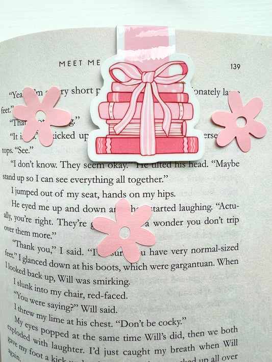 Bows & Books Magnetic Bookmark with pink bow and book-themed design