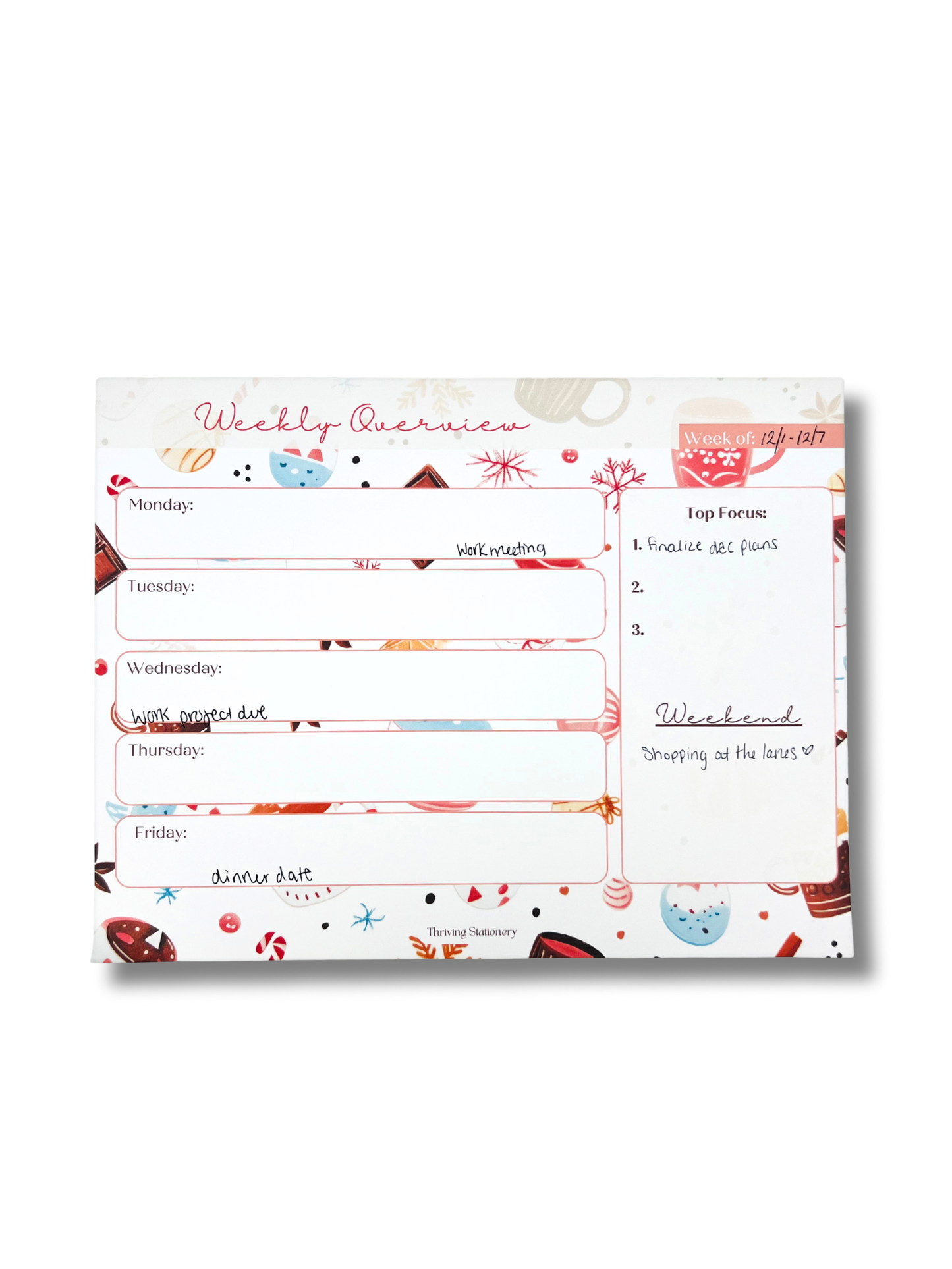 Weekly planner with colorful design on a white background
