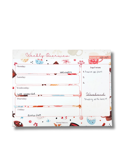 Weekly planner with colorful design on a white background