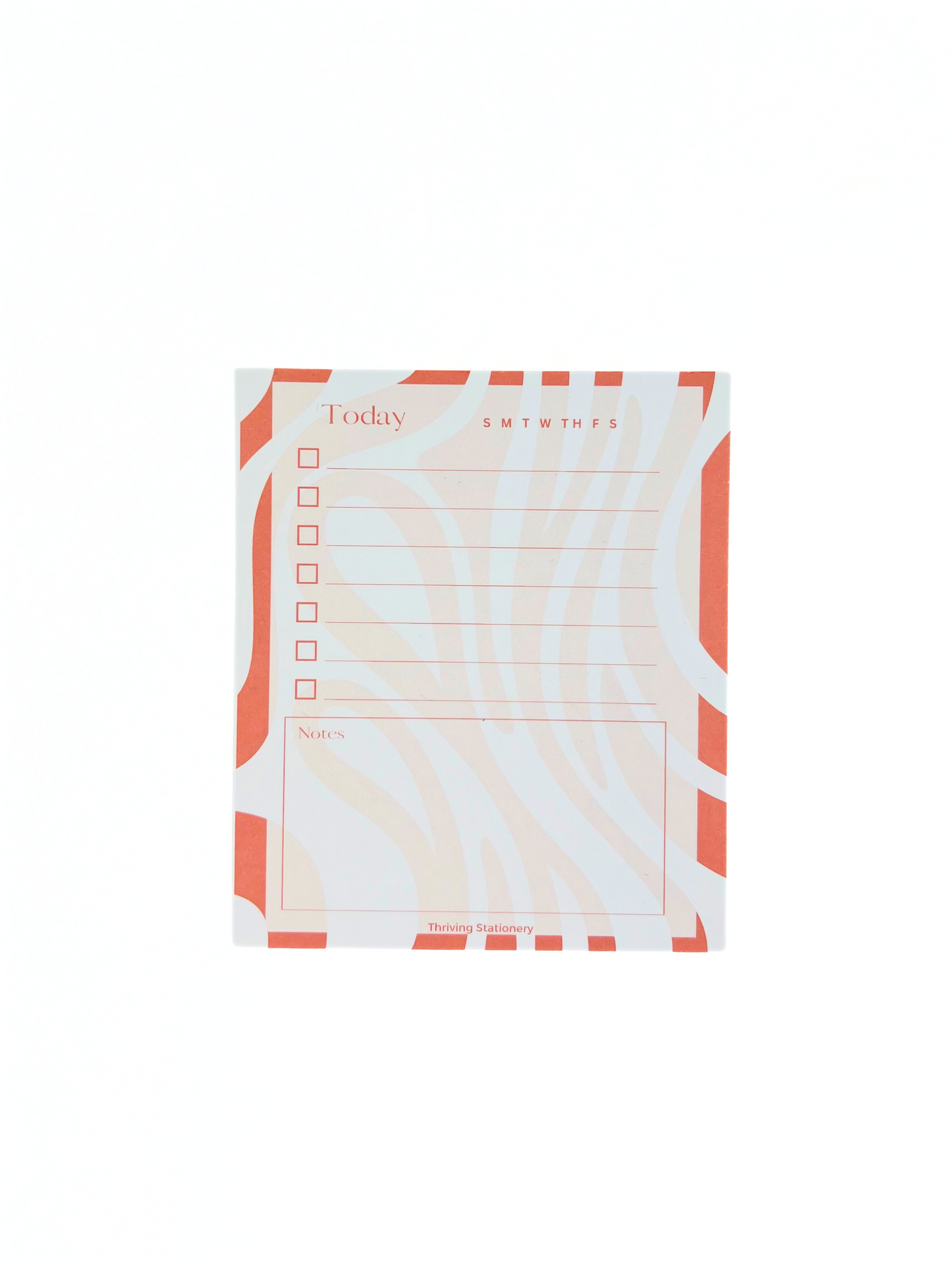 Coral Flow Daily Planner Notepad with coral and cream wavy border, checklist, and notes section