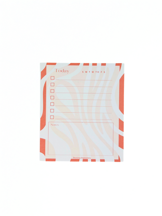 Coral Flow Daily Planner Notepad with coral and cream wavy border, checklist, and notes section