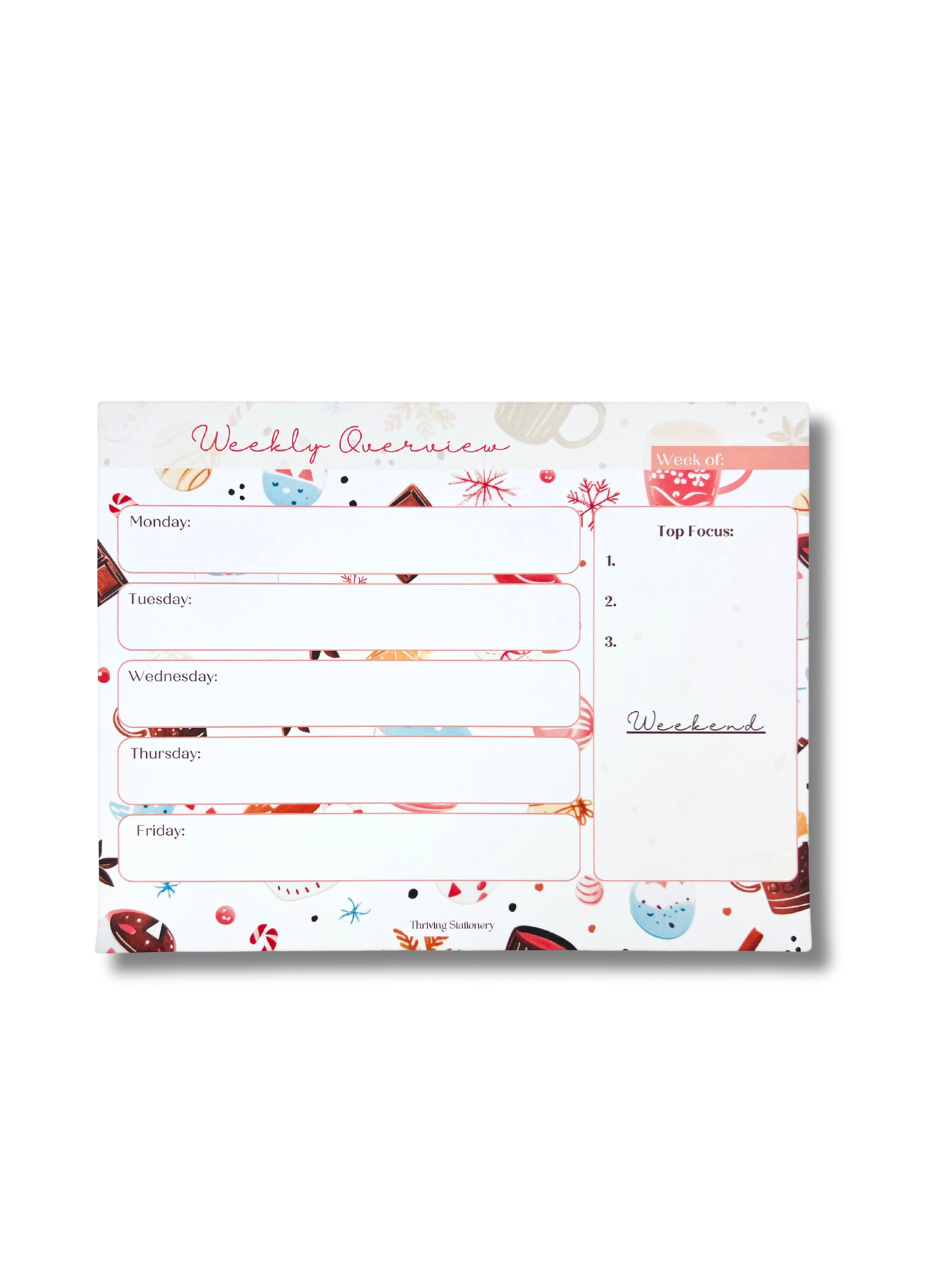 Weekly planner pad with colorful design on a white background