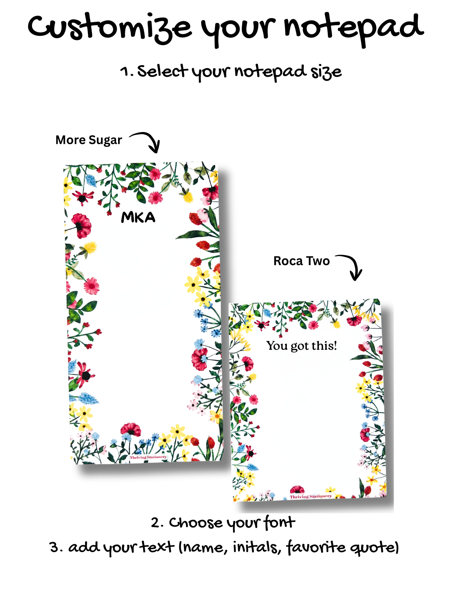 Vibrant Floral Personalized Notepad with bright floral design and blank pages