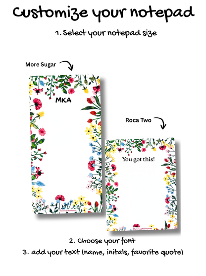 Vibrant Floral Personalized Notepad with bright floral design and blank pages