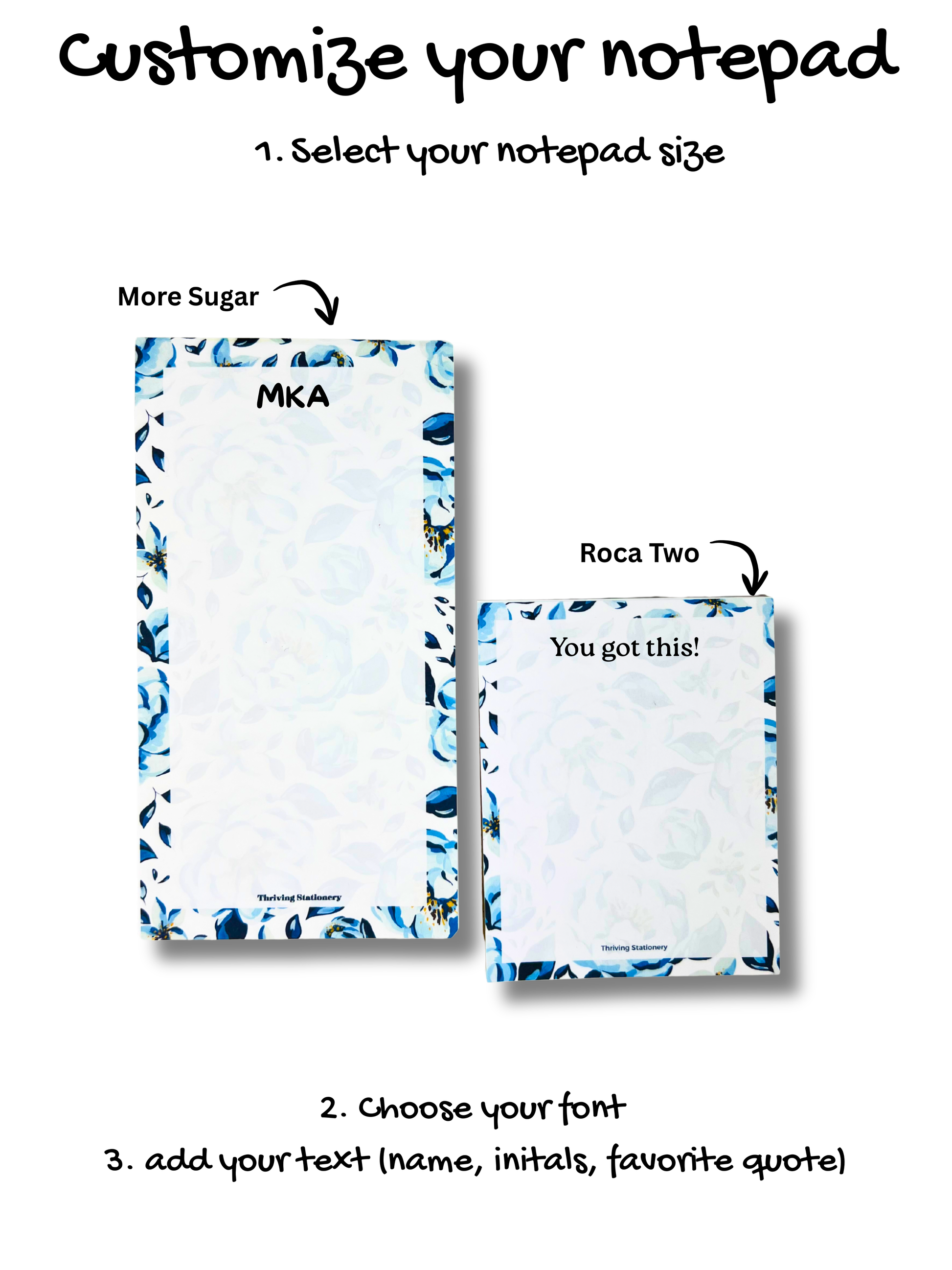 Blue Floral Blank Notepad with blue floral design and blank pages - customizable