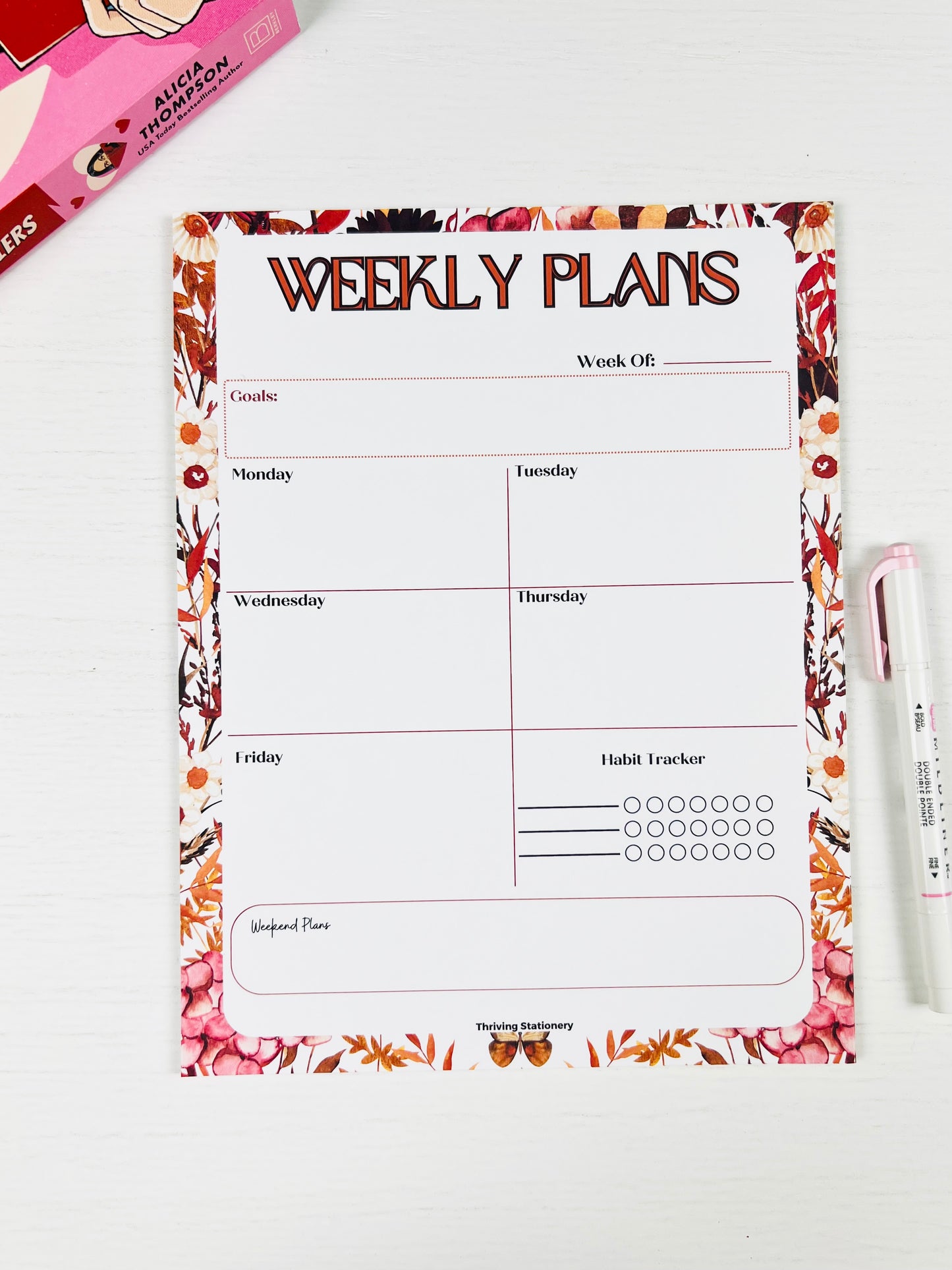 Fall Weekly Planner and Habit Tracker with autumn colors and weekly layout