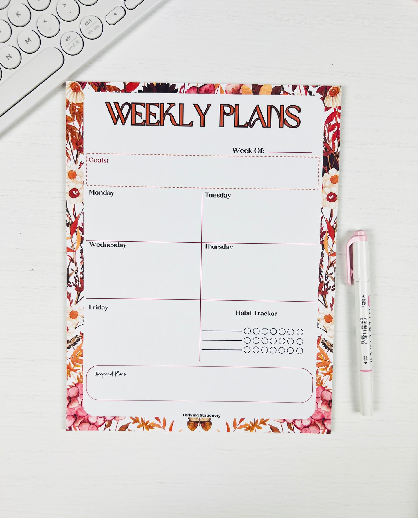 Fall Weekly Planner and Habit Tracker with autumn colors and weekly layout