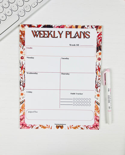 Fall Weekly Planner and Habit Tracker with autumn colors and weekly layout