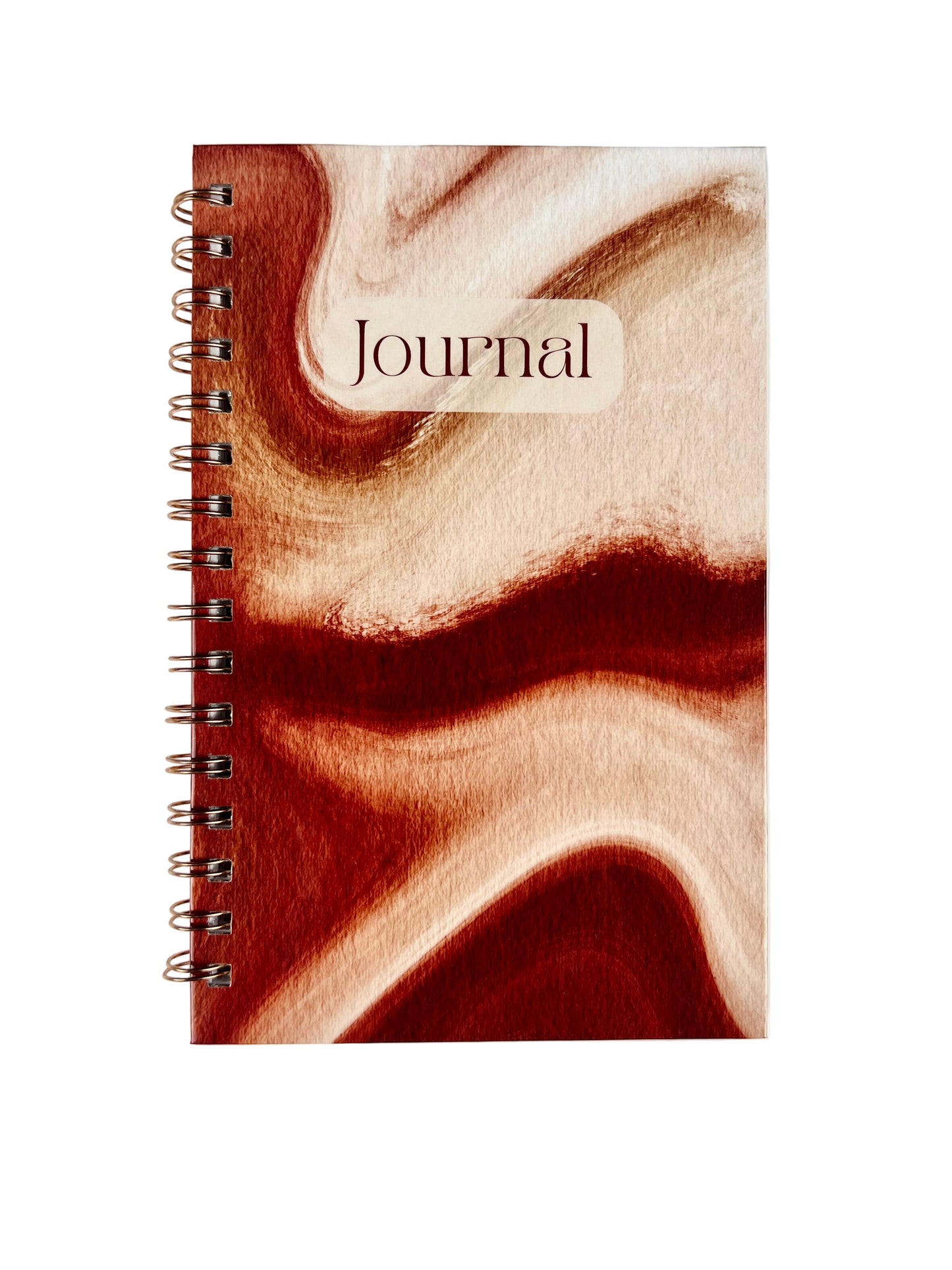 Journal with a wooden texture cover on a white background