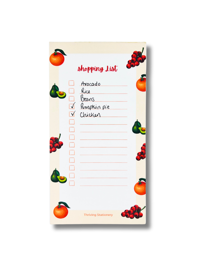 Fruit Stand Magnetic Shopping List Notepad with bright fruit illustrations and lined layout