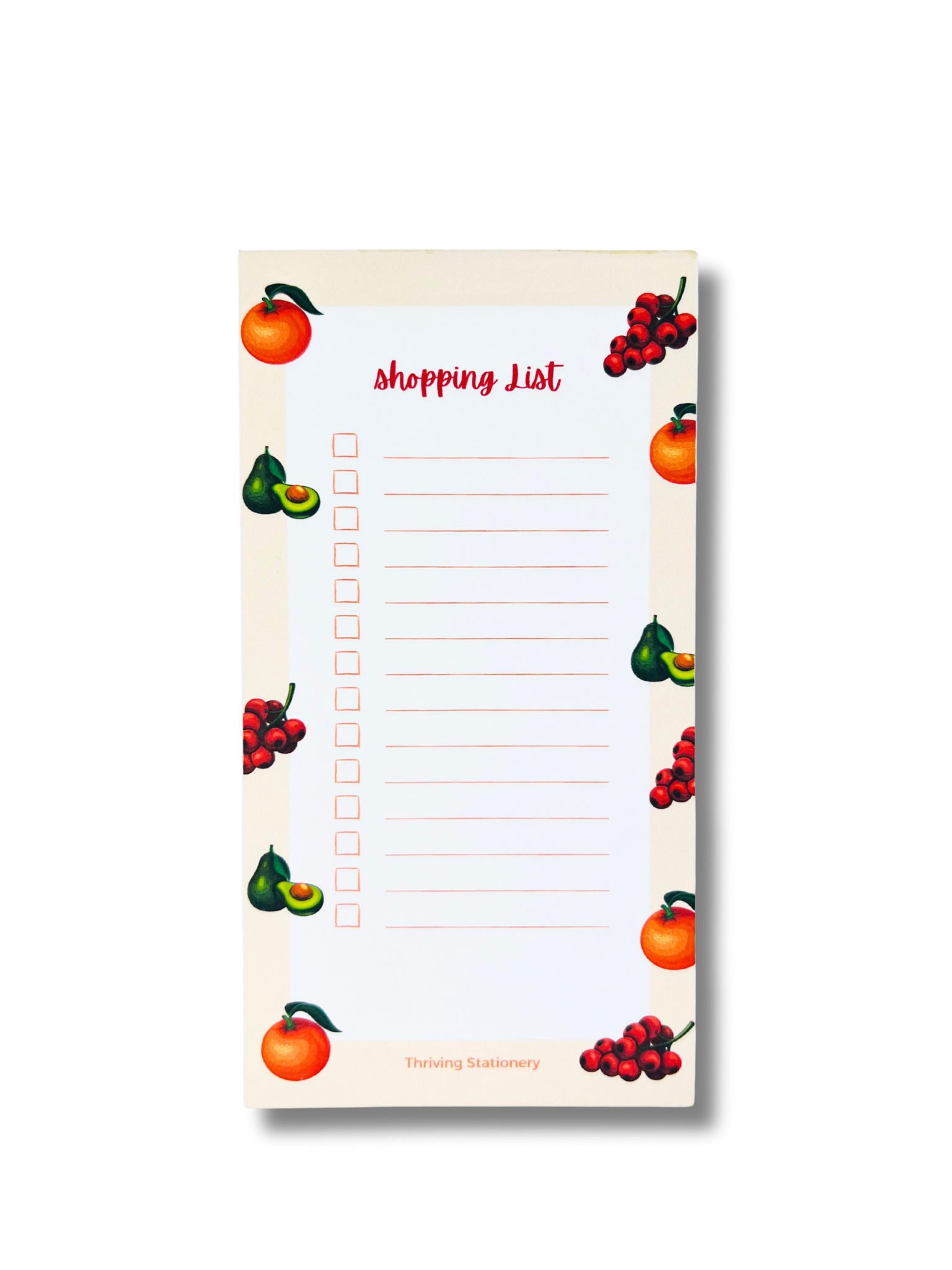 Fruit Stand Magnetic Shopping List Notepad with bright fruit illustrations and lined layout