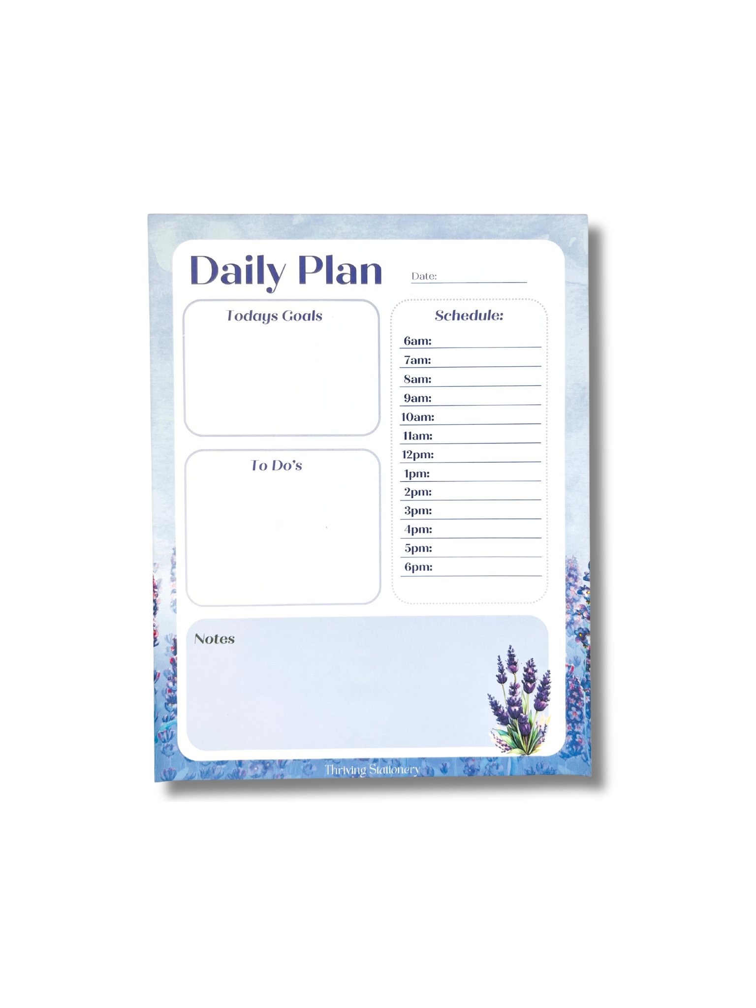 Lavender Purple Daily Planner Notepad with soft purple design and daily schedule
