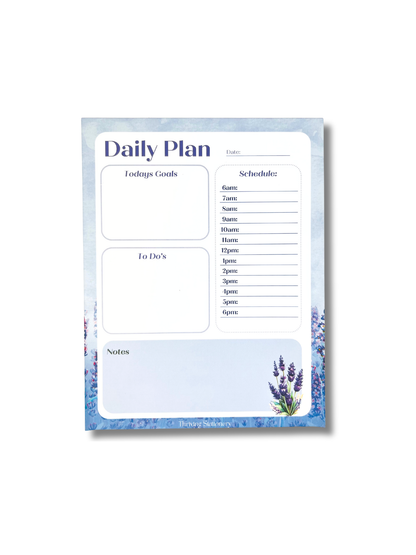 Lavender Purple Daily Planner Notepad with soft purple design and daily schedule