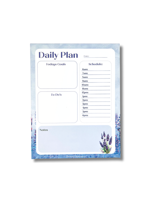 Lavender Purple Daily Planner Notepad with soft purple design and daily schedule