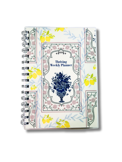 Weekly planner with floral and decorative design on a white background