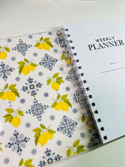 Weekly planner with lemon and snowflake pattern on cover