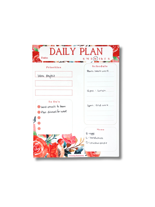 Daily planner notepad with floral design from Thriving Stationery