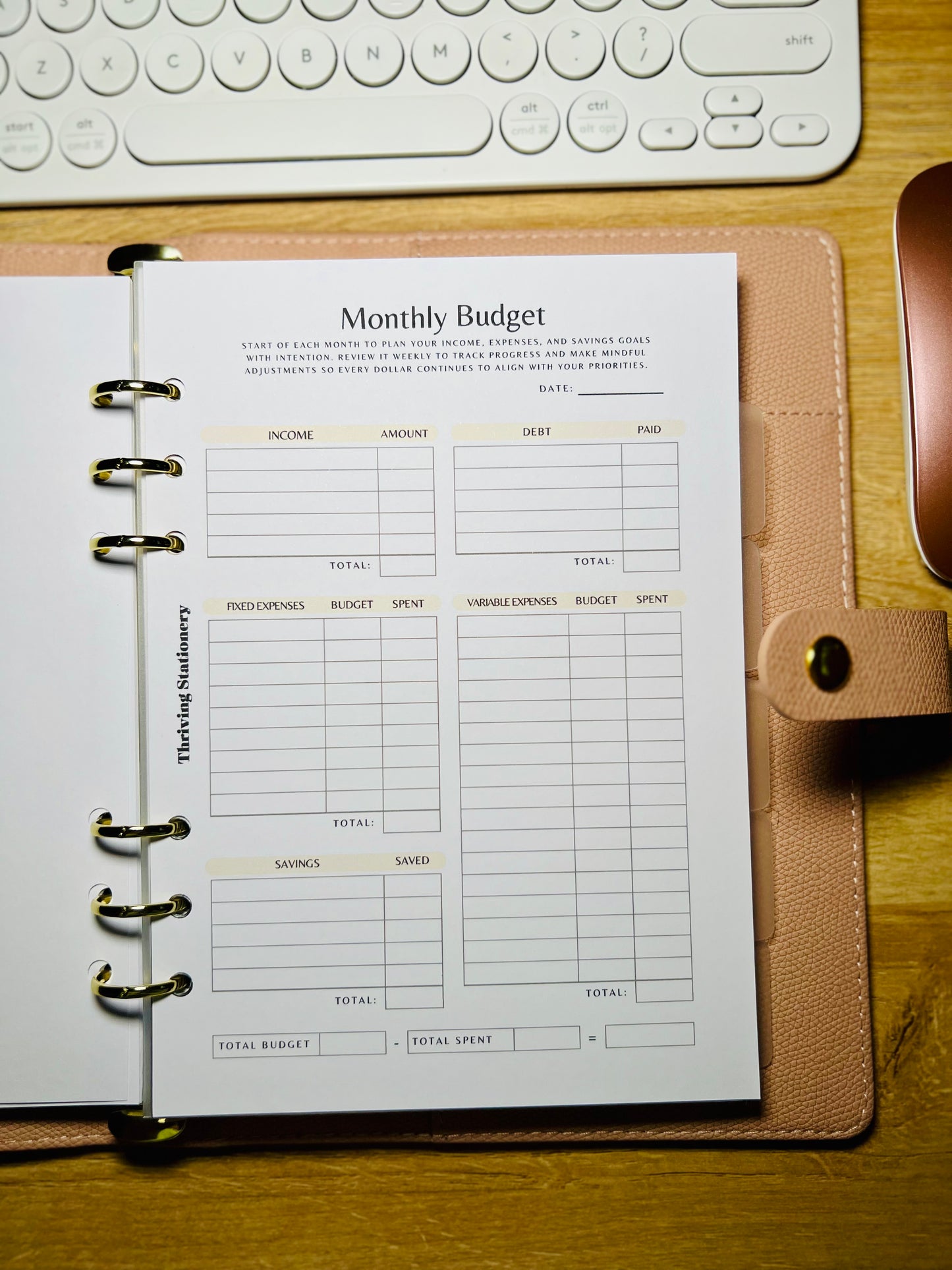 A5 Monthly Budget Inserts with monthly expense tracking layout for A5 binders