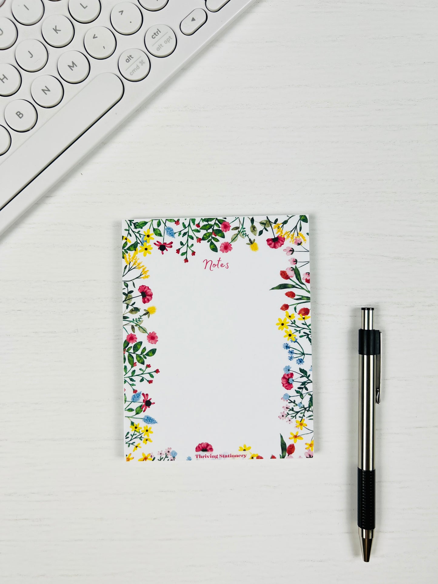 Vibrant Floral Personalized Notepad with bright floral design and blank pages