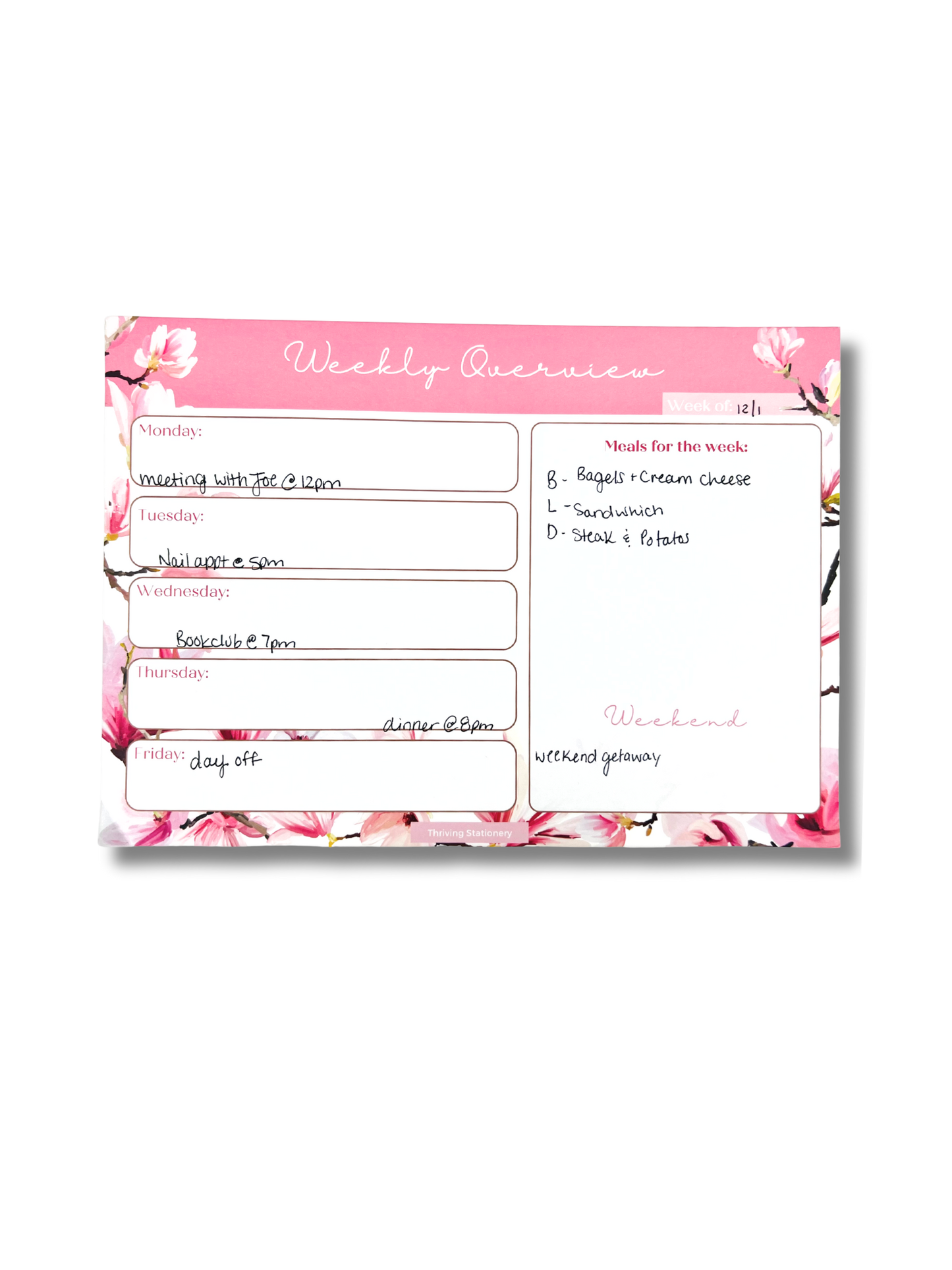 Pink Cherry Blossom Weekly Planner Deskpad with light floral design and weekly layout