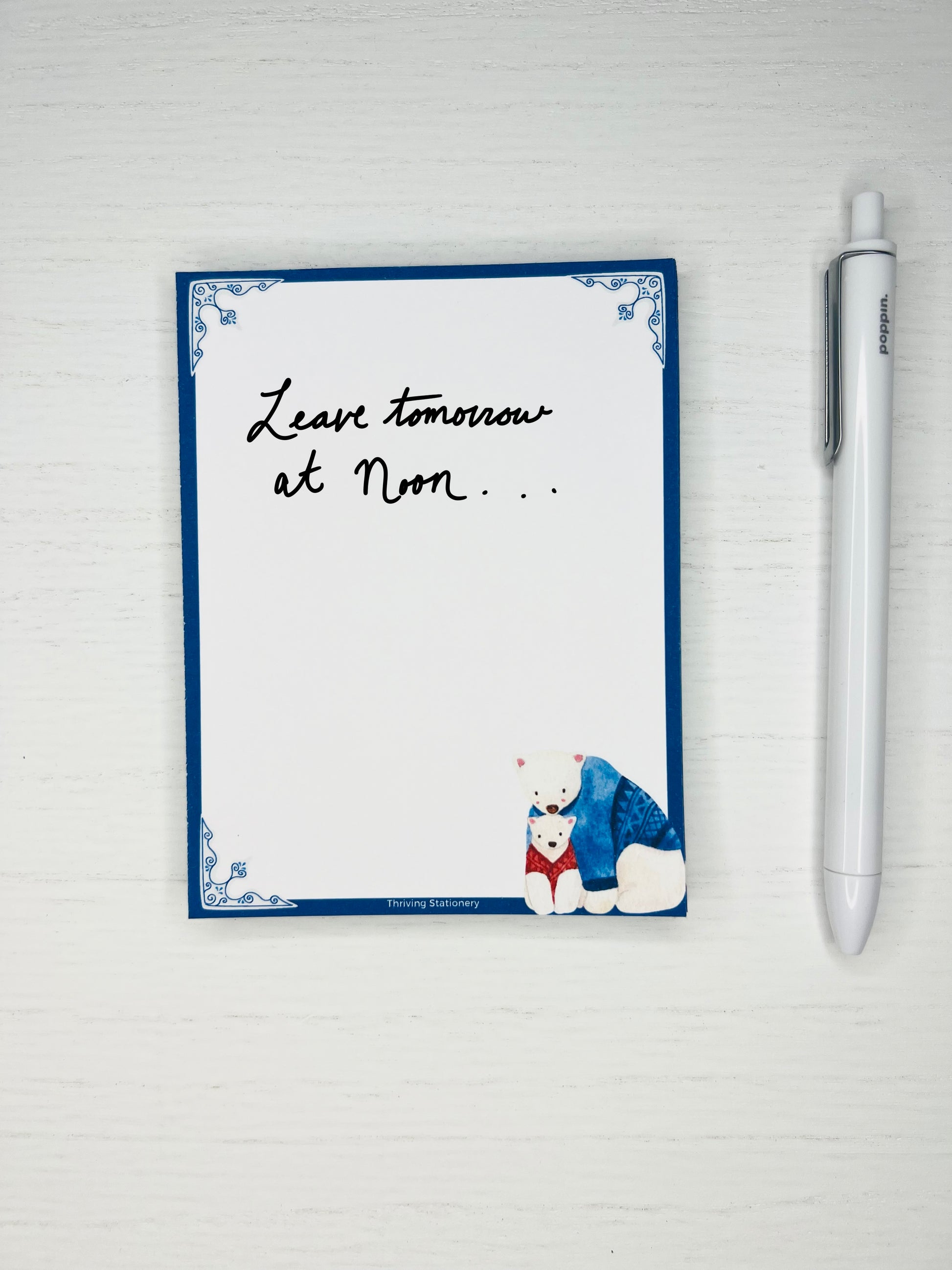 Holiday blank notepad with cute bear illustrations and tear-away pages