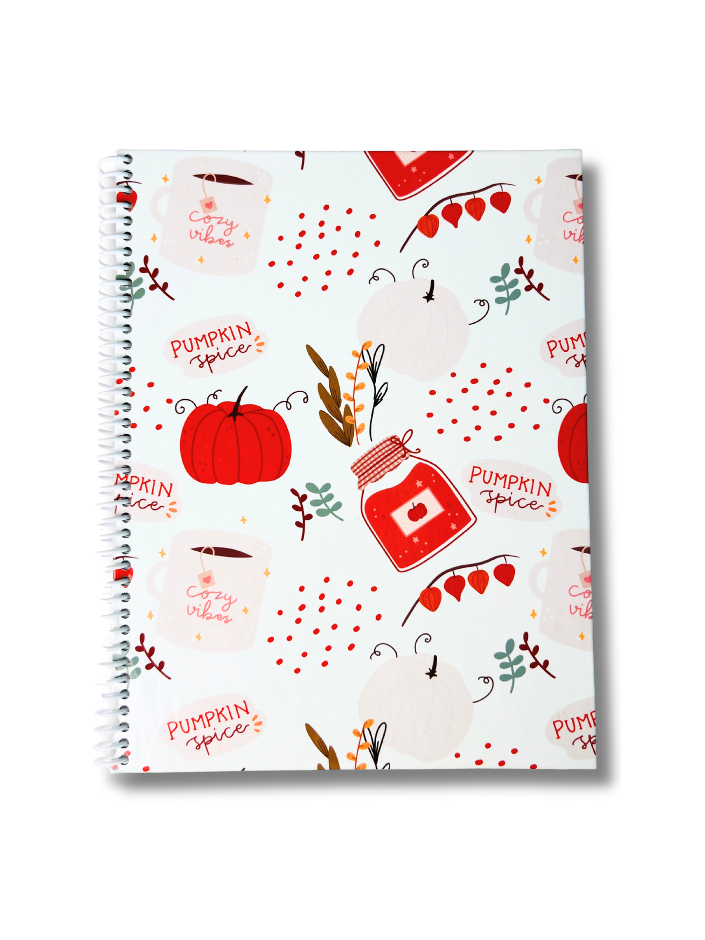 Pumpkin Spice Autumn Journal with fall-inspired cover and spiral binding