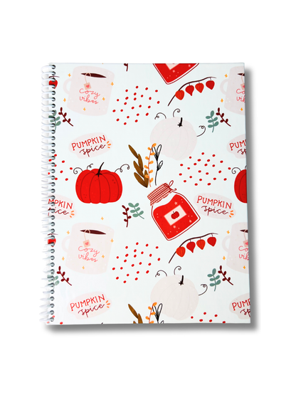 Pumpkin Spice Autumn Journal with fall-inspired cover and spiral binding