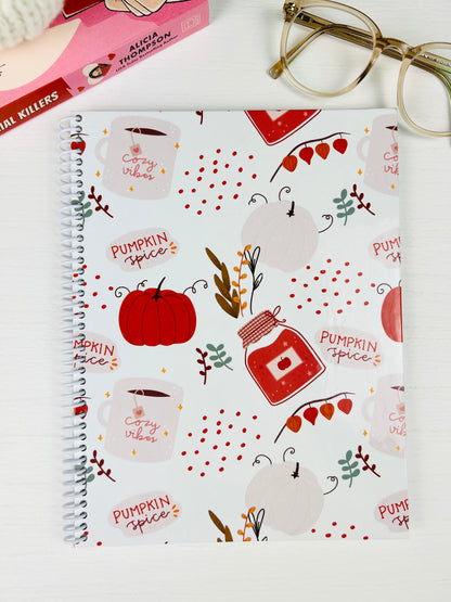 Pumpkin Spice Autumn Journal with fall-inspired cover and spiral binding