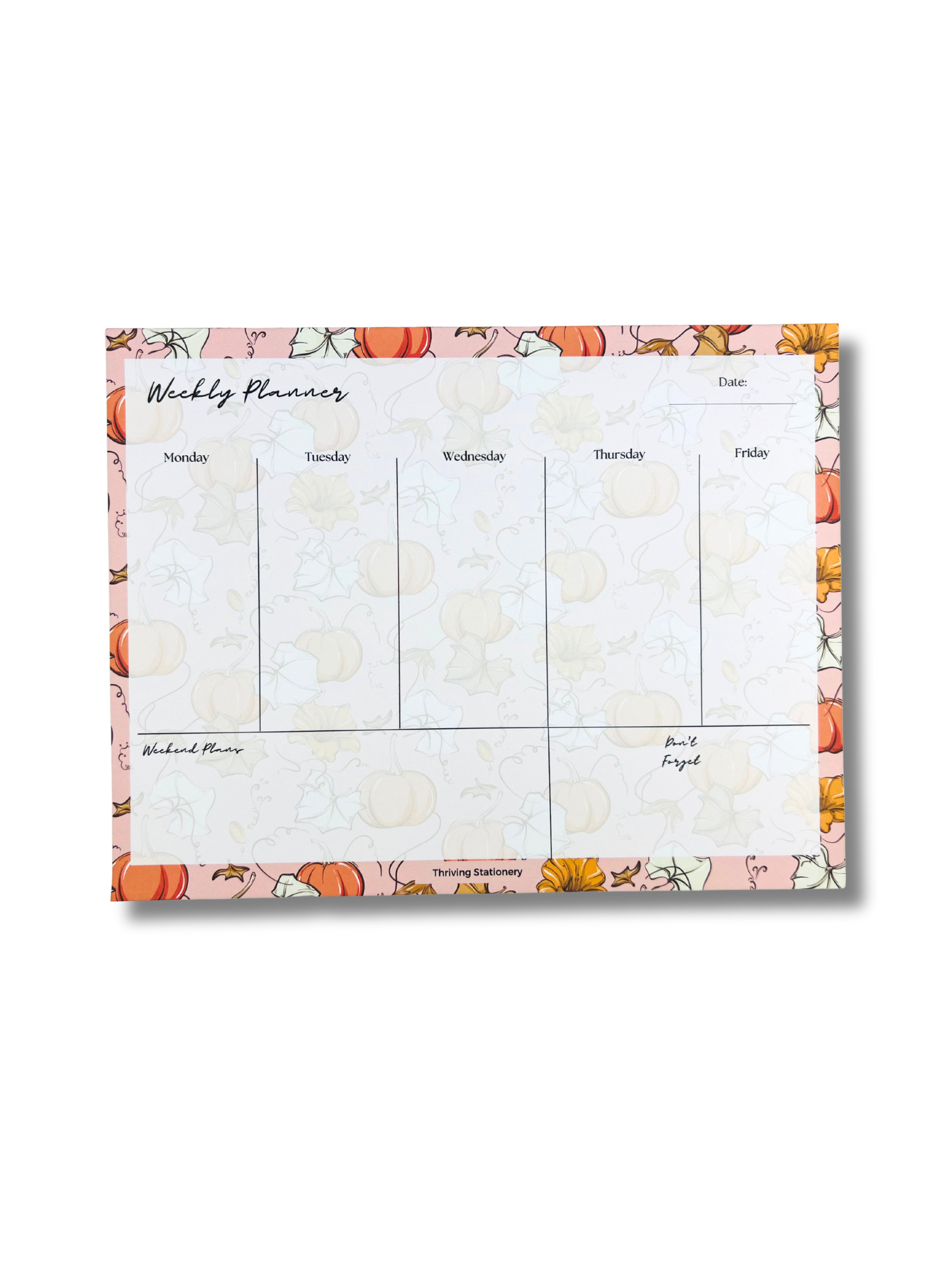 Autumn Weekly Planner Notepad with pumpkin and fall flower design and weekly layout