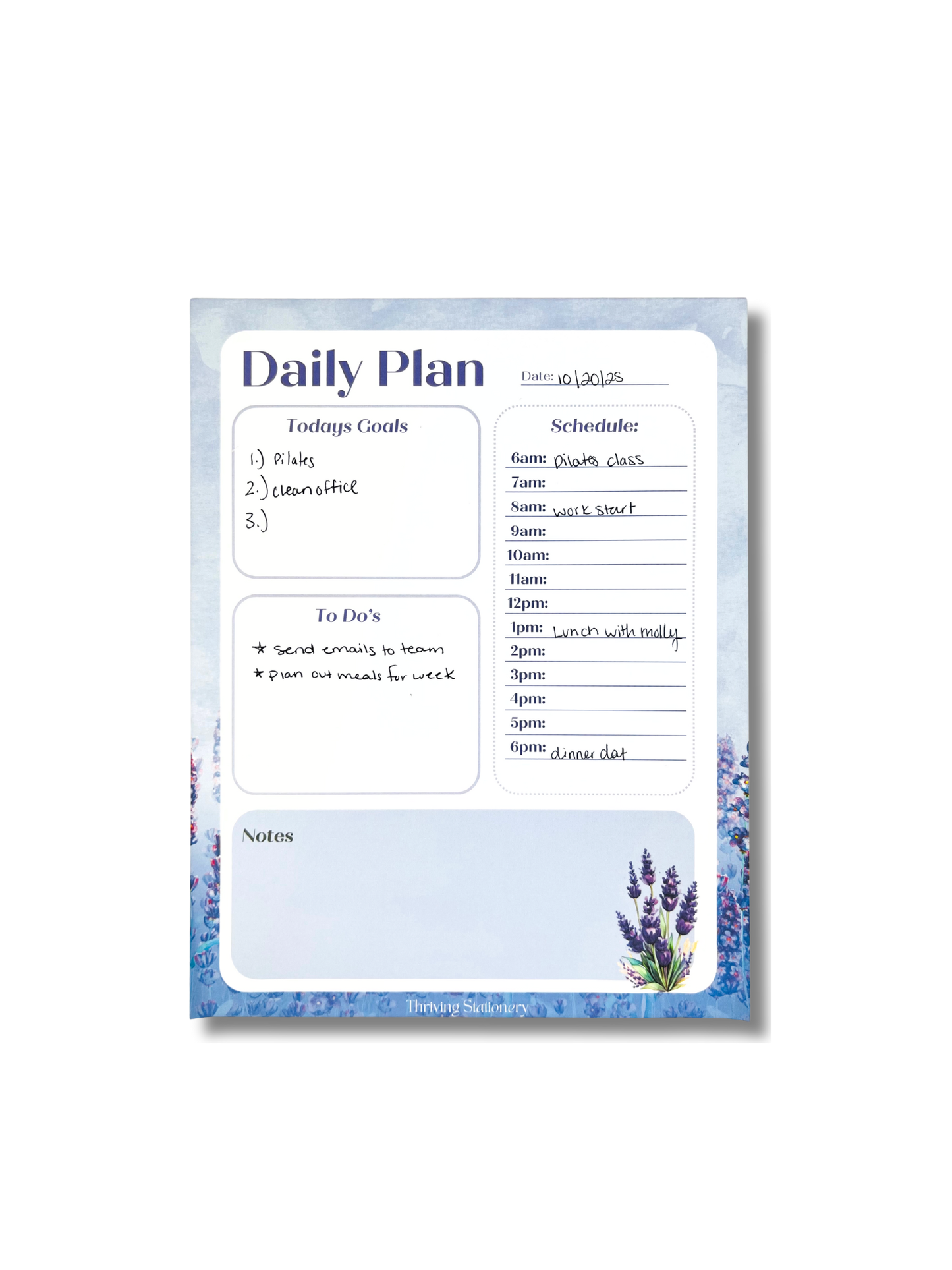 Lavender Purple Daily Planner Notepad with soft purple design and daily schedule