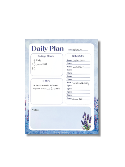 Lavender Purple Daily Planner Notepad with soft purple design and daily schedule