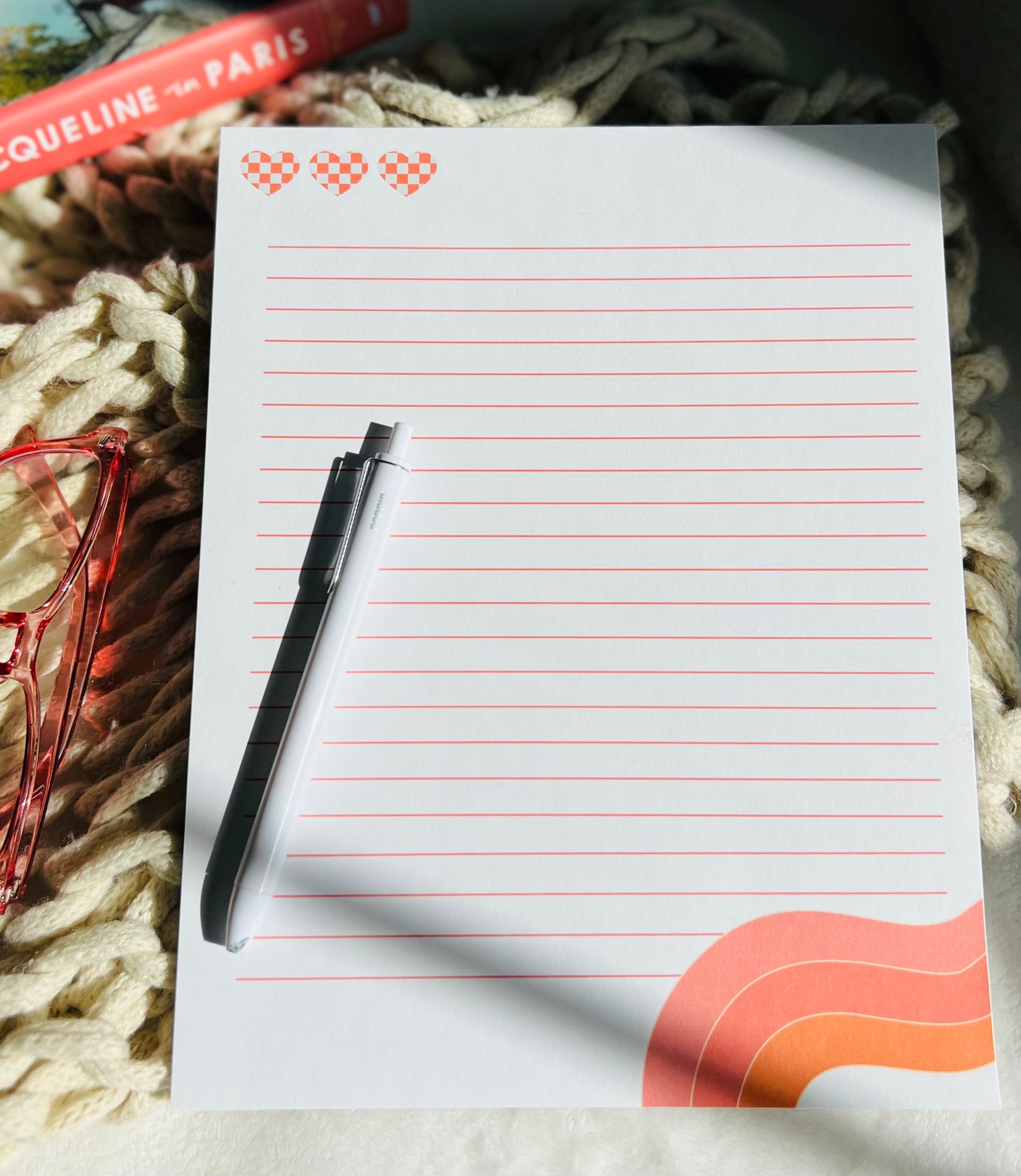 Retro Heart Lined Notepad with colorful heart design and lined pages